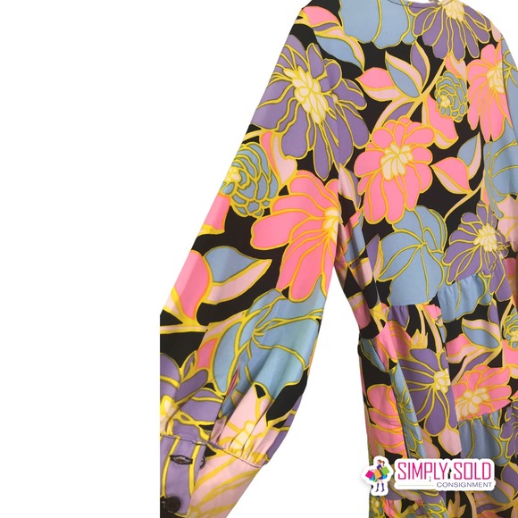 Who What Wear Women's Black Pink Floral Dress Mini Puff Sleeve 3/4 Bohemian Sz M - Picture 6 of 9